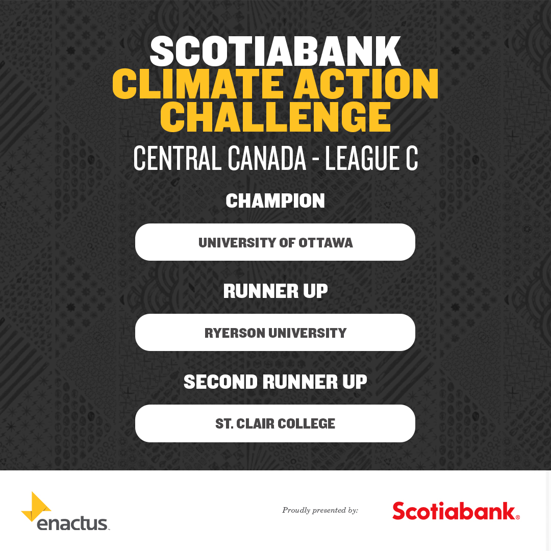 Congratulations to our Central Canadian #EnactusRegionals Champions in the @scotiabank Climate Action Challenge! 🏆 We'll see you and your presentations at #EnactusNationals 2022 in May!