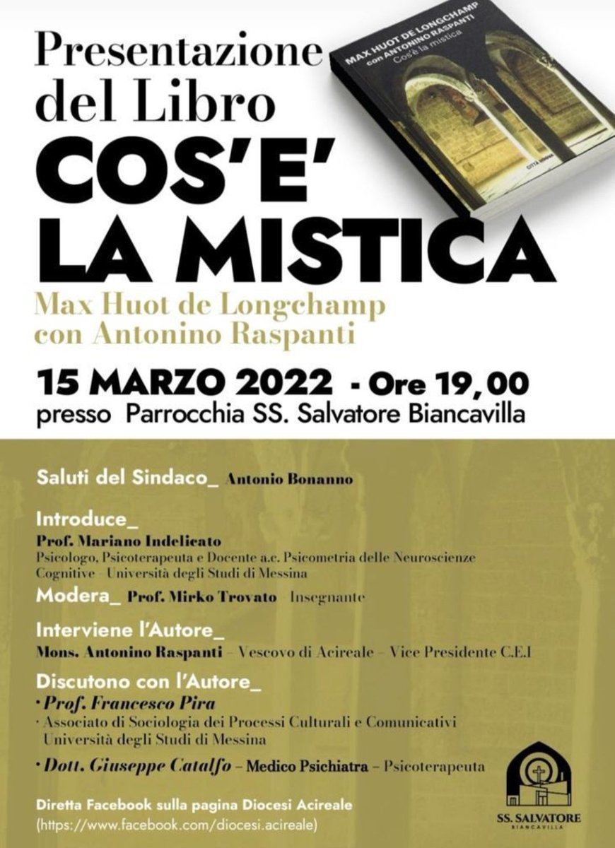 DiocesiAcireale's tweet photo. #Biancavilla
Presentazione del libro sulla mistica del vescovo @raspanti
#Martedi15 marzo - alle #ore19 presso la Parrocchia SS. Salvatore
🔽
https://t.co/u366FKp6F7 https://t.co/QD6lqQyi8S