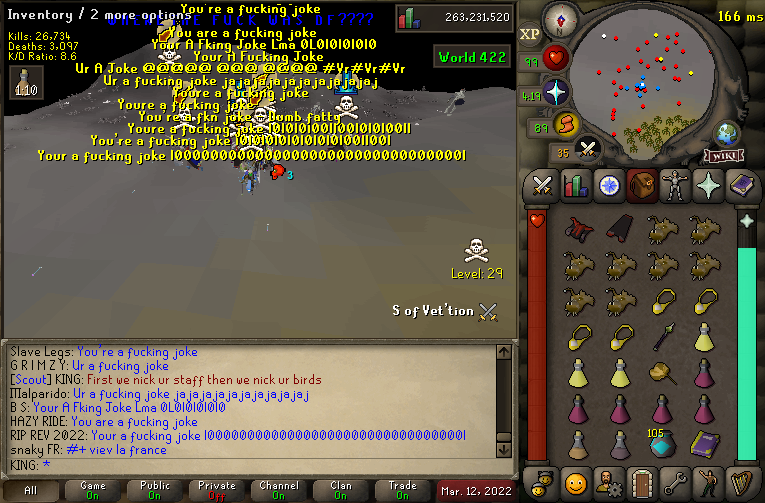 OSRS_VR's tweet photo. BC systematically destroyed by the VR war machine! We seized+1s from both of their leaders(Benz &amp; Mounir) today and slaughtered their members!

Thank you to Mad Ting for keeping the laptop from hell running for us! 

Rev still in hiding after issuing the emptiest threat ever! 😴 https://t.co/2kiQezM5B3