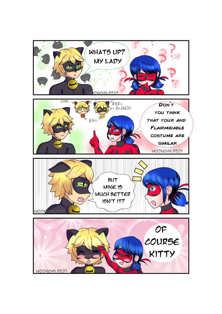 moonchild201's tweet photo. We must admit that their costumes resemblance. But in my opinion Chat looks more cute.
So what are your thoughts/ideas of the last episode of the season? #MiraculousSeason4
#MiraculousSeason4Finale #ladynoir #miraculousstrikeback #mlbseason4 #miraculouscomic https://t.co/g7To8bF7O6
