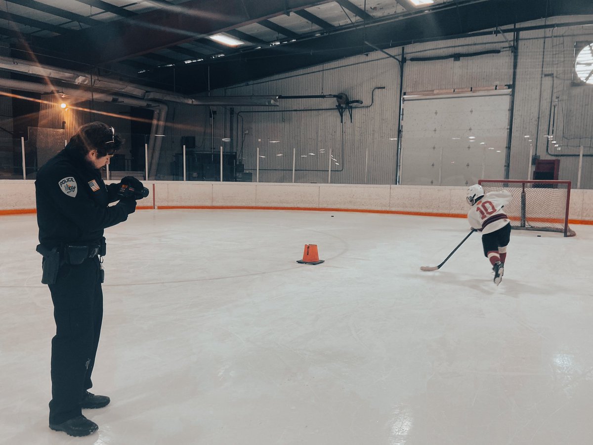 Officer Olufson helped out at the arena today with the Ely Youth Hockey All-Star competition using the radar to see who the fastest shot on the ice was!