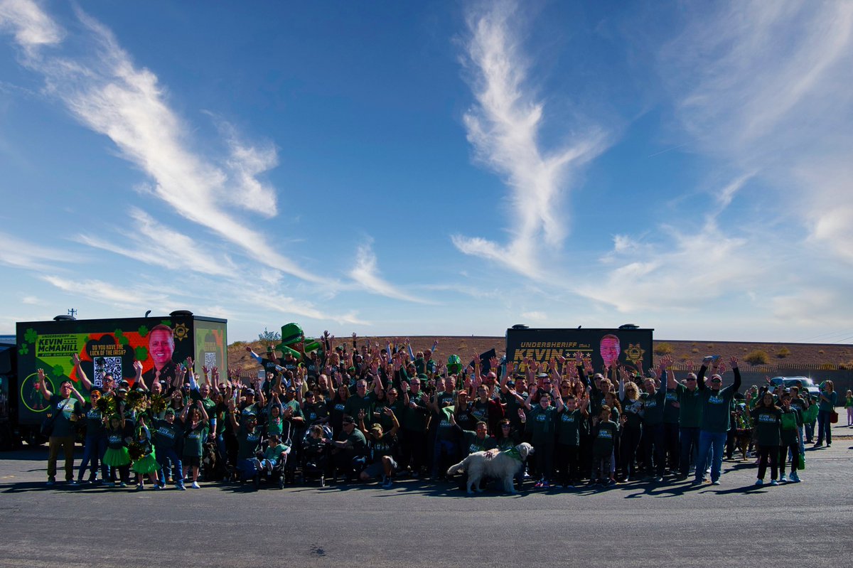 HUGE amount of supporters joining @kevinmcmahill for the St. Patrick’s Day parade. No other candidate for Sheriff can match our energy, message, fundraising, volunteer base and broad community support. #mcmahillforsheriff #Vegas