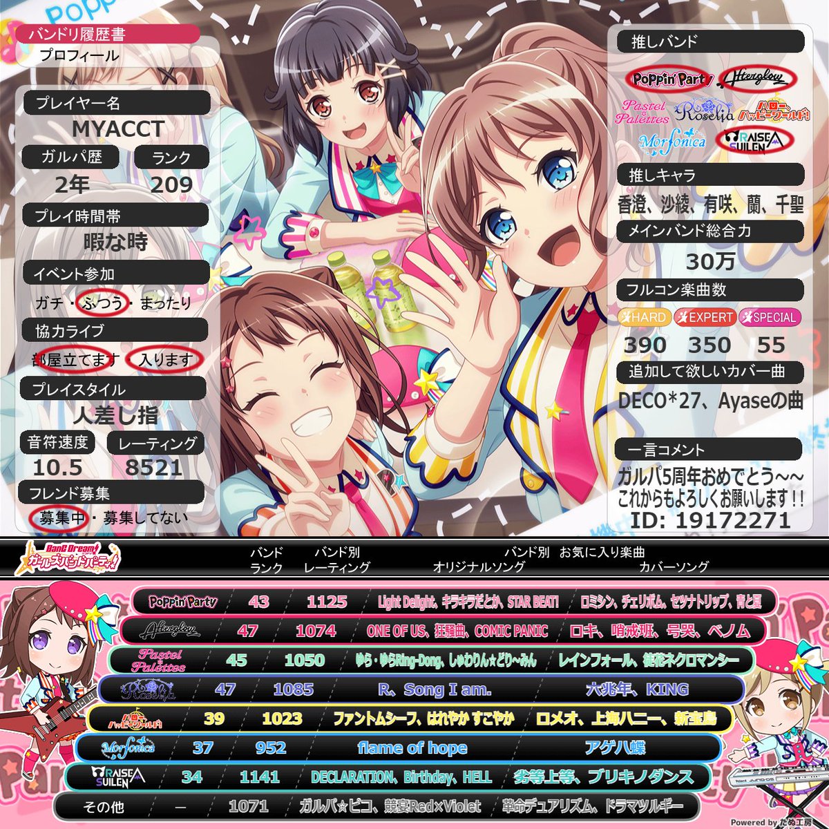 acctelite's tweet photo. 作ってみました！
よろしくお願いします。
#ガルパ履歴書
#バンドリ履歴書 
#プロセカ履歴書 
#グルミク履歴書 https://t.co/0VBpQyk2yn