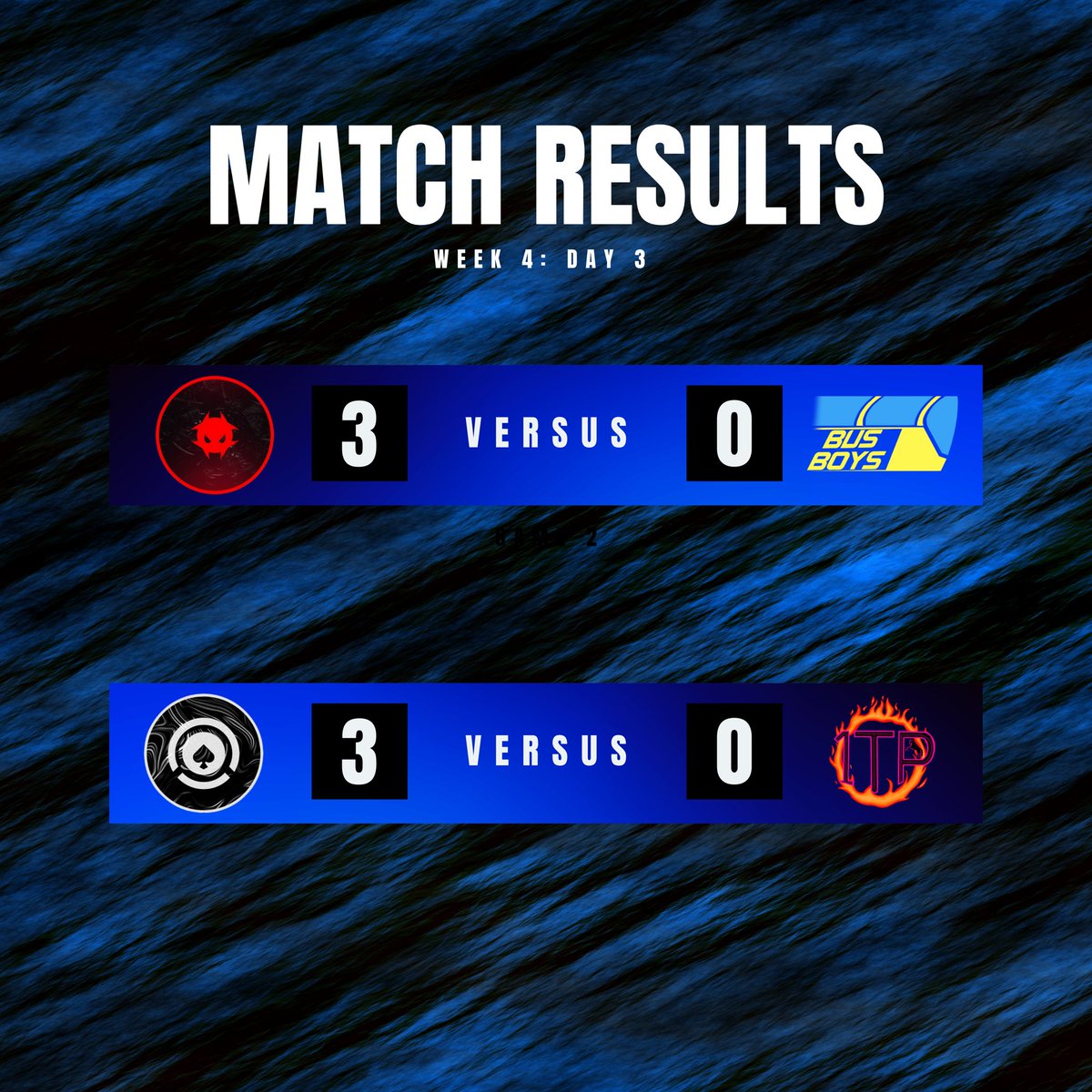 CODgallery's tweet photo. Match Results

@ELETEGG 3️⃣
@BusBoysGG 0️⃣

@AllinOrg 3️⃣
1 Trick Pony 0️⃣ https://t.co/JUoiQpCYRx