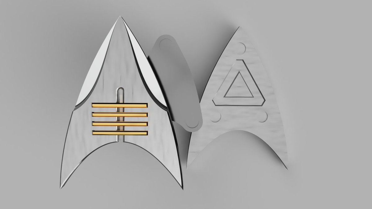 lovemakeshare's tweet photo. I ambitiously modeled the badges from #StarTrekPicard when the trailer dropped. They were fine. But then @TrekCore dropped amazing reference and I had to update the model. Can't wait to #3dprint these. #StarTrek #startrekprops https://t.co/2aNhAmIULY