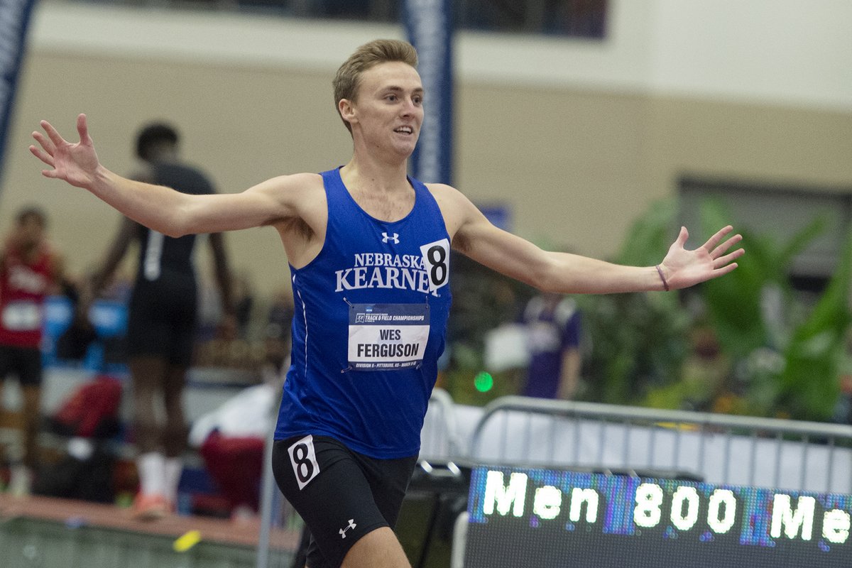 UNKearney's tweet photo. What a finish to a tremendous season. @wesferguson01 wins the 800M National Title at today’s @NCAADII Championships. #LopesUpWeWin 📷 Roger Nomer https://t.co/1eb6UhBdoY