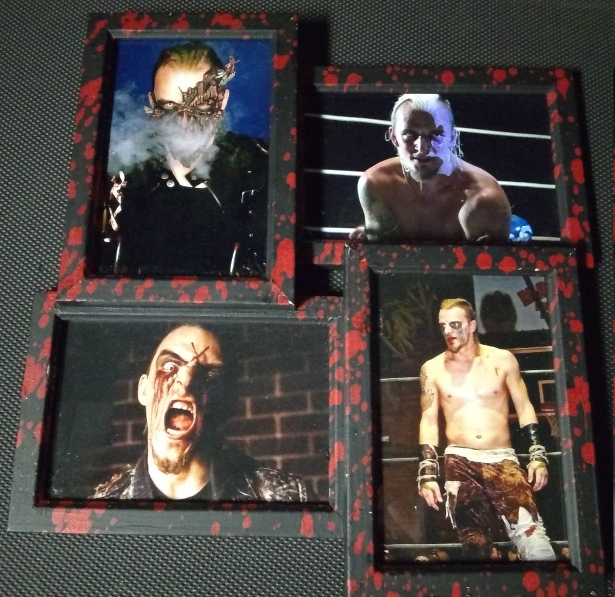 clarksonrulez's tweet photo. Unexpectedly got to see my favorite wrestler at @rysewrestling tonight AND bought this cool @JasonFnGory blood splattered framed pics! Signed! #InfectTheWorld https://t.co/jgvUWSmNgl