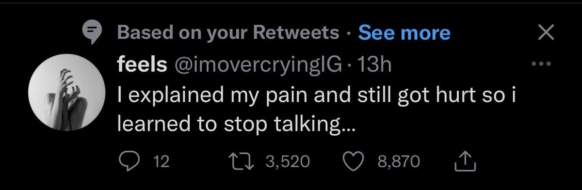 cosimachloe's tweet photo. LOOK… I know I’m depressy but wtf lol does the Twitter algorithm really think I’m teenager on tumblr depressed https://t.co/j4UeN7lgzC