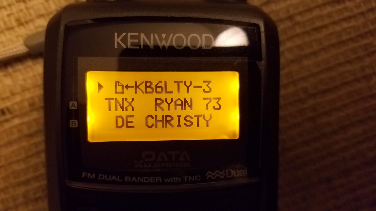 AI6DO's tweet photo. Thanks, Christy KB6LTY for packet QSO on Mir-Sat 1 @ 0402 UTC 2022-03-13. TH-D72A w Arrow similar setup to FS-3 but needed to split the difference in uplink freq between two memories. @3b8du https://t.co/NMvv2RLirt