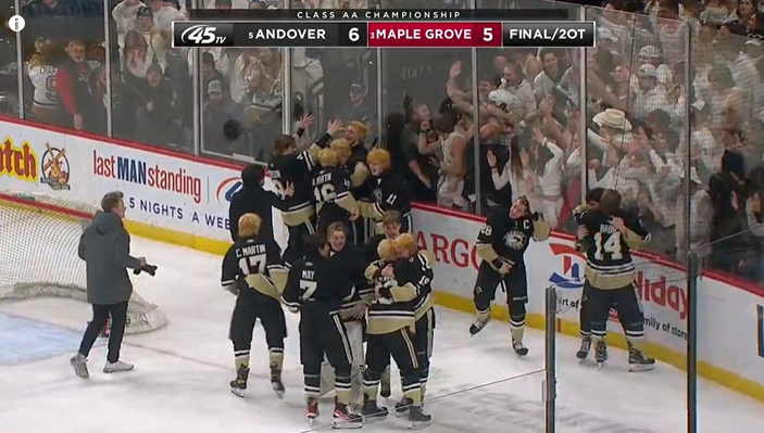 ANDOVER WINS.

6-5 in 2OT

We'll have highlights shortly on <a href="/KSTP/">KSTP</a>!!!

What an incredible effort by both <a href="/MGCrimsonHockey/">MGCrimsonHockey</a> and <a href="/andoverhshockey/">Andover Boys Hockey</a>.

We'll be talking about this game for a long, long time.