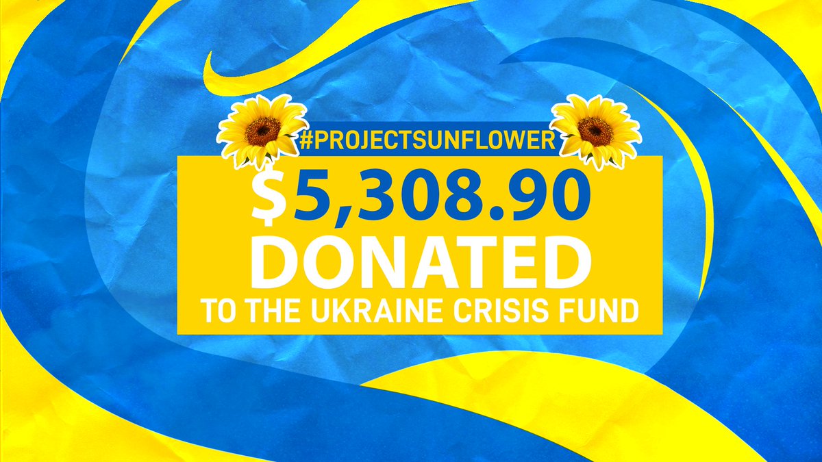 In total, we raised $5,308.90 for the Ukraine Crisis Fund, way past our goal of $4k. THANK YOU 💛💙.

#ProjectSunflower 🌻🇺🇦