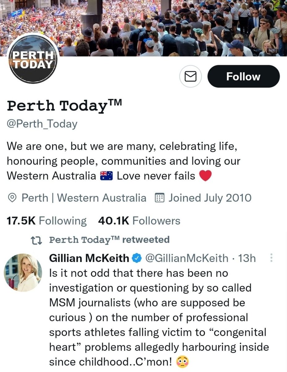 Perth, Western Australia - there is some moron retweeting bs from a 'holistic' quack through an account called Perth Today.
40.1K followers!

I first heard of this with Greg Welch World no1 triathlete over 20 years ago.

Most recent - Kyle Chalmers

Fill in the gaps yourself.