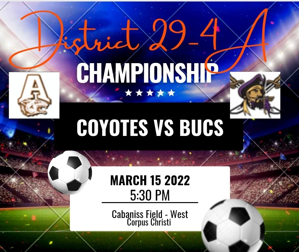 💥AHS Boys Soccer Send Off 💥

Please join us Tuesday, March 15th at 2:30pm outside the HS gym as we wish our AHS Boys Soccer team safe travels and best wishes as they play against Miller for the District 29-4A Championship!!

Bring your noise makers, posters, cowbells!