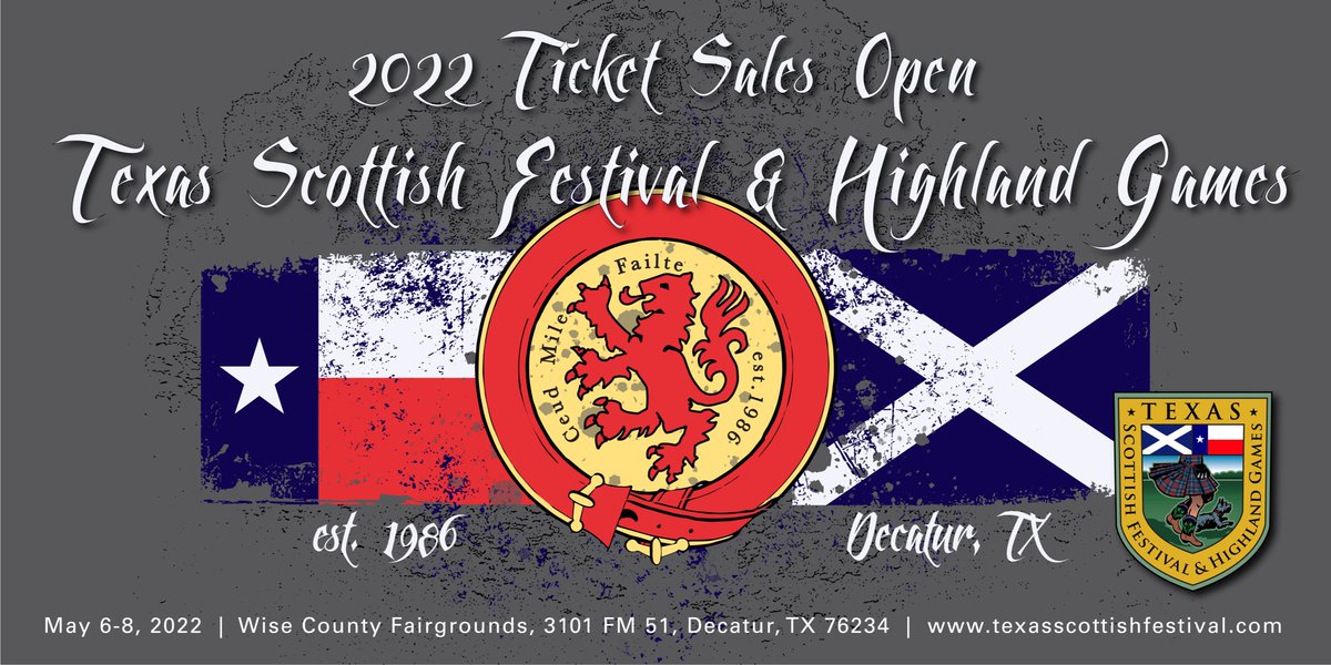 CEUD MILE FAILTE! The 2022 Texas Scottish Festival And Highland Games  ticket sales are open online! Get your early bird discount today. texasscots.com/tickets.html

#TEXASSCOTS #TEXASSCOTTISHFESTIVAL #HIGHLANDGAMES  #TEXASFESTIVAL #SCOTTISHHIGHLANDGAMES 
#KEEPTEXASKILTED #Gaelic