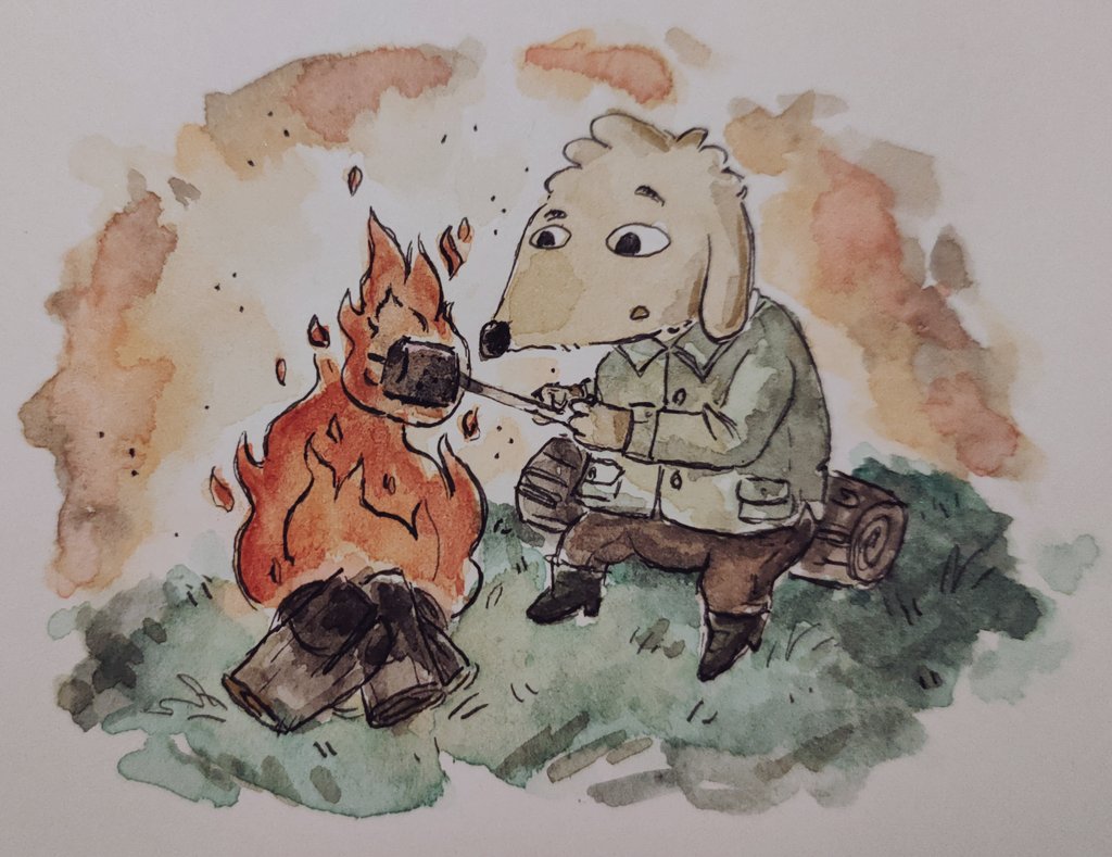 "I wonder why my marshmellows are always crunchy"

Very quick latenight doodle while watching <a href="/SovietWomble/">ZF SovietWomble</a> play Outer Wilds. I never finished it myself, but what a good game.