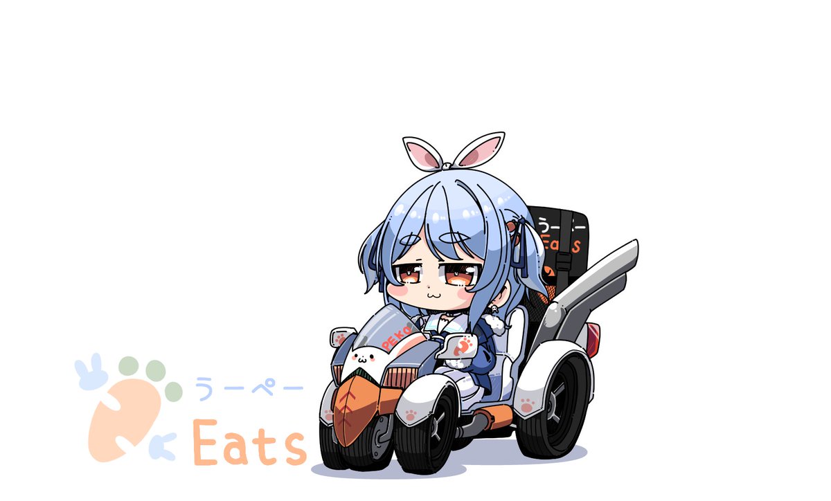 usada pekora 1girl blue hair chibi animal ears solo thick eyebrows ground vehicle  illustration images