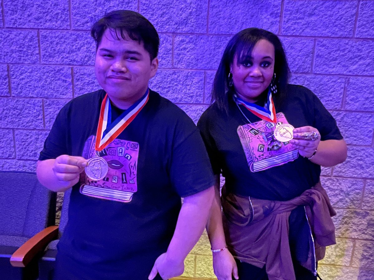 ExperienceOFHS's tweet photo. Congratulations to SSC All-Conference Cast members Brenden Infante & Rhiannon Raymond, who were selected for the honor for their performance in the OF version of Mean Girls at Richards High School today at the SSC Festival. #TheBengalWay #groupinterp #offinearts @ofhsdramatics https://t.co/q6kPOAxlW0