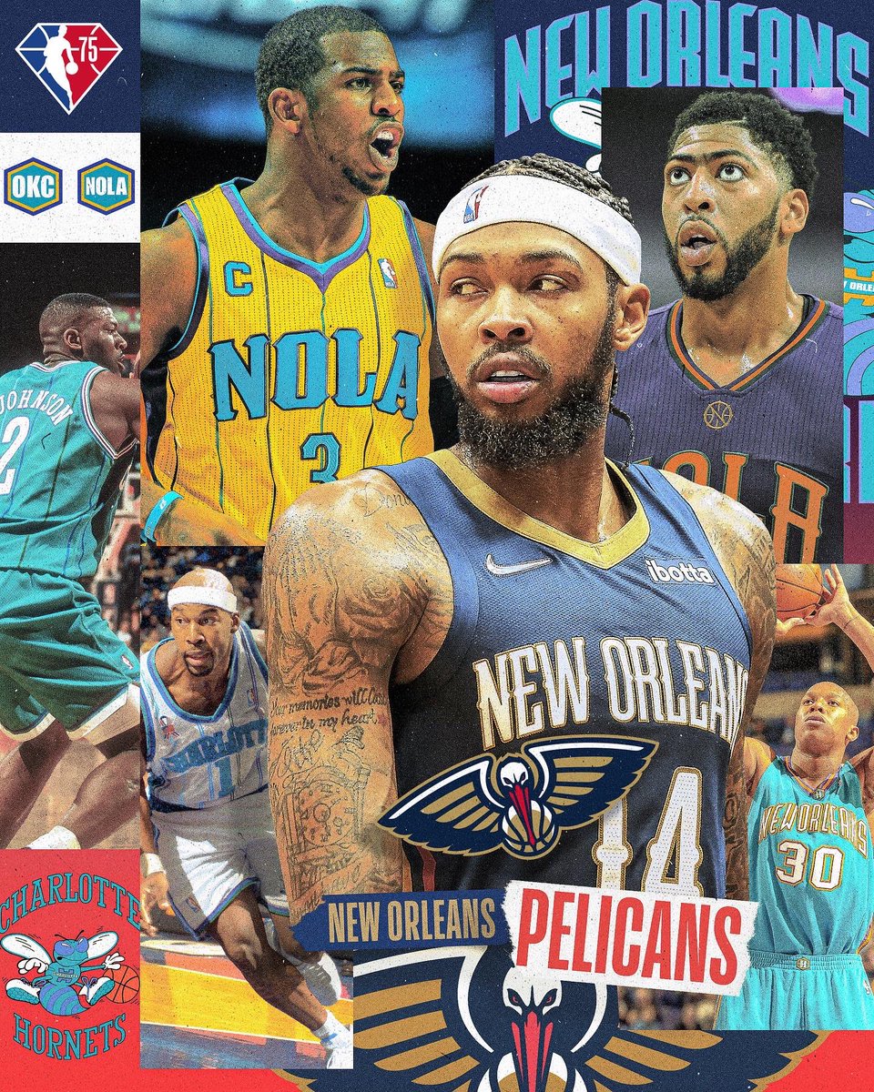 NBACanada's tweet photo. 🖼: The evolution of the @PelicansNBA logo!

#NBALogoEvolution https://t.co/xvg8Us53sG
