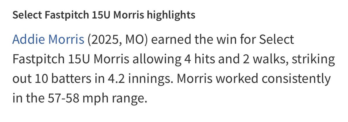 Select Fastpitch 16U Morris tweet media