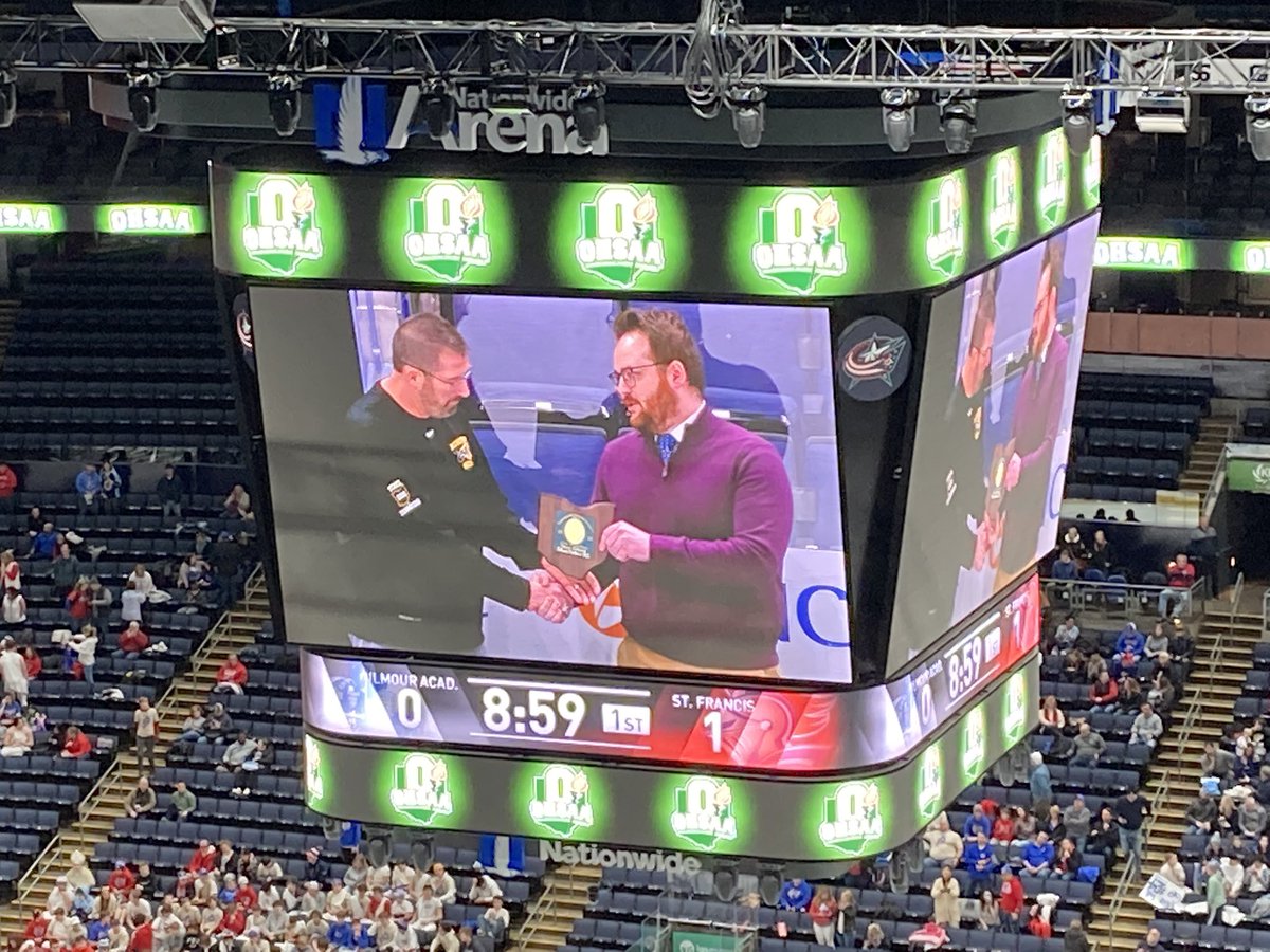 MonroeBlade's tweet photo. Steve Elliott honored here between periods.
 @NviewAthletics https://t.co/TFlpbuNdq2