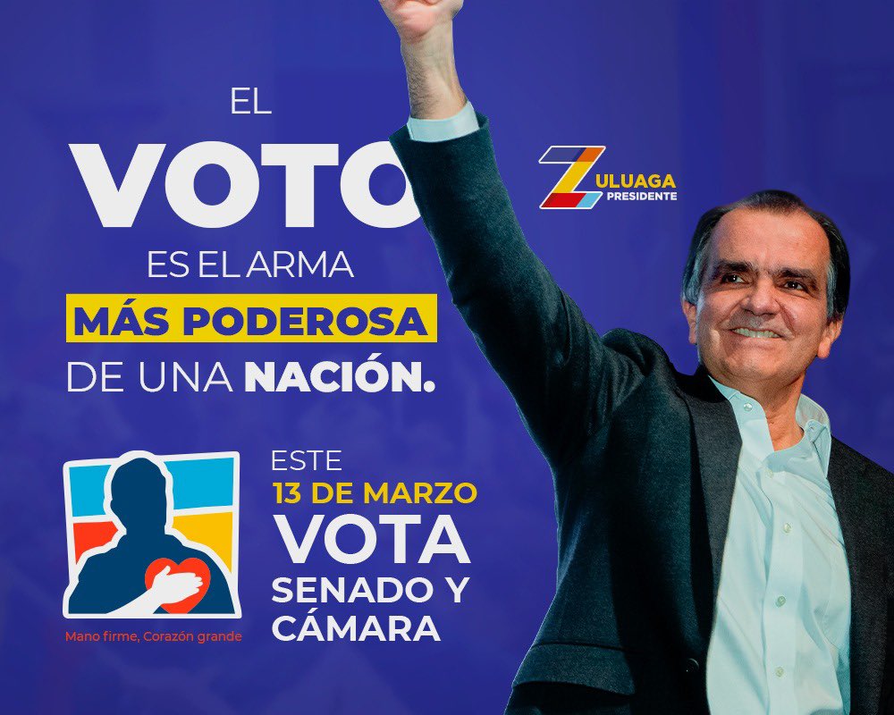 OIZuluaga's tweet photo. Mañana todos los colombianos tenemos una cita con el país, unámonos como Nación y demos este primer paso para derrotar a la izquierda populista 💪🏼🇨🇴 https://t.co/ZCbqVE0RTV