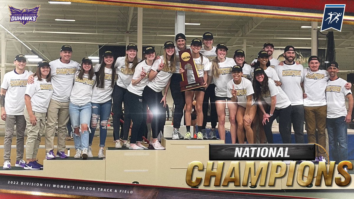NCAADIII's tweet photo. 🏆🎶🎵 And this one is for the CHAMPIONS!

The Loras College Duhawks are your 2022 NCAA Division III Women's Indoor Track &amp; Field National Champions!🏆Congratulations @LorasAthletics! #d3tf #Champs https://t.co/jYRvZHmAqL