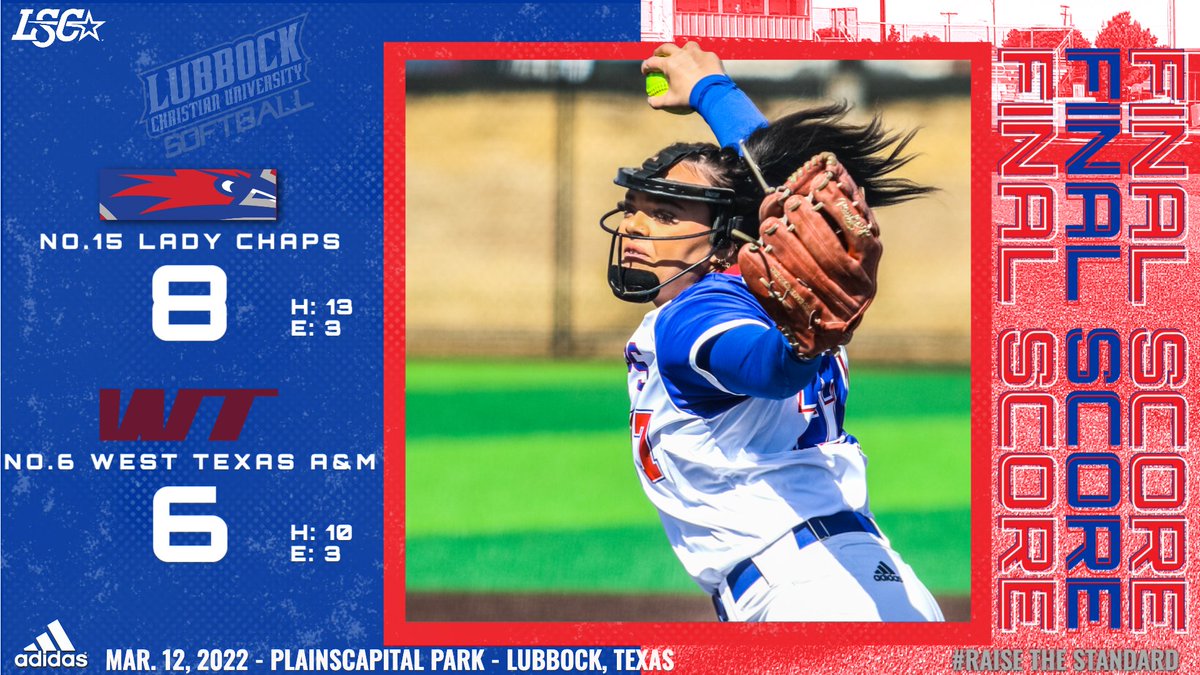 LCUCHAPS's tweet photo. 🥎SB | #LCUvsWT
Gm2: FINAL

6⃣West Texas A&amp;M 6
1⃣5⃣@LCUSoftball 8

🔵 - LCU wins to split doubleheader vs. nationally ranked WT... LCU now 19-3 overall and 5-1 in LSC play

🥎 #LSCSB
🥎 #D2SB https://t.co/p2llxhfMMx