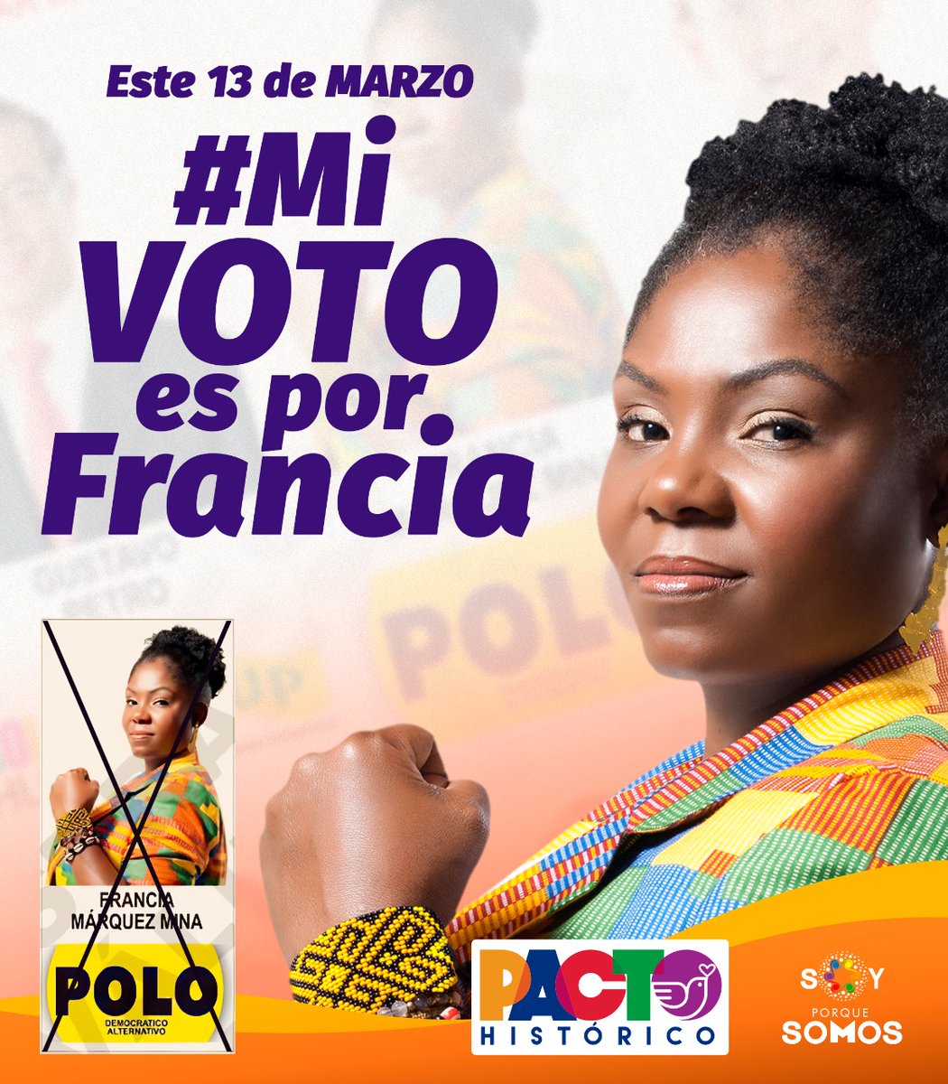 FranciaMarquezM's tweet photo. Mañana 13 de marzo asiste temprano a las urnas y vota #FranciaMárquez en la consulta del #PactoHistórico.
 #HastaQueLaDignidadSeHagaCostumbre  

UBUNTU✊🏾

#El13VotamosLosNadie

#MiVotoEsPorFrancia https://t.co/MggIRxWV63