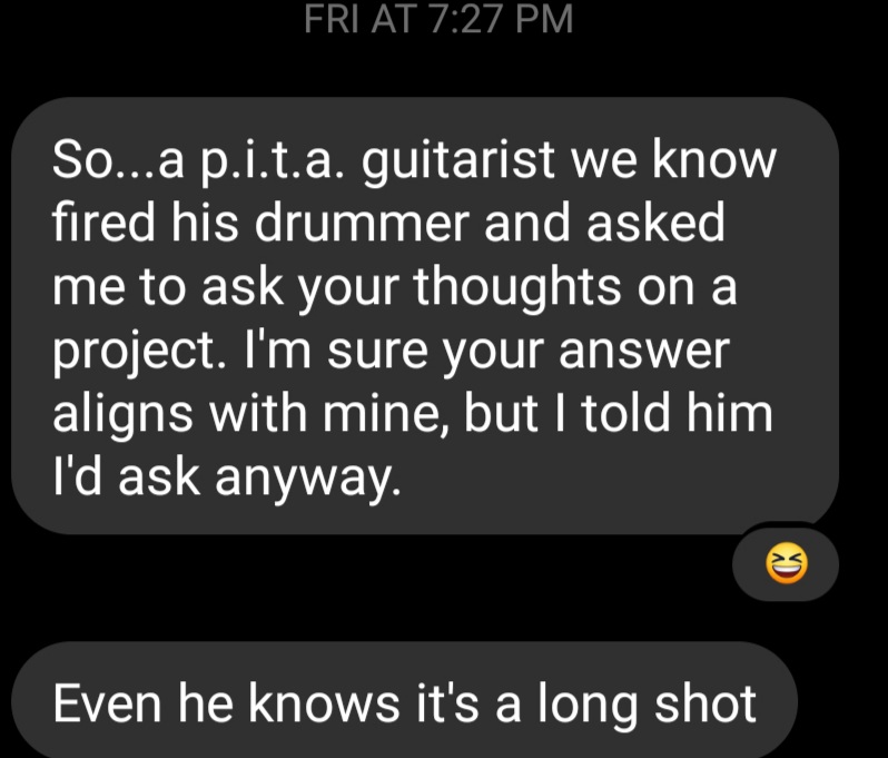 calvin240sx's tweet photo. I haven't seen this guitarist in a decade at best. Fuck that guy
#CalBeingPettyAgain
Besides, im teaching my kids to play Hatebreed songs on bass(Tank aka Jason) and drums(Meathead aka Tessa)
#BMGStudios
#CrotchGoblinsBand https://t.co/sYhXOHH90H