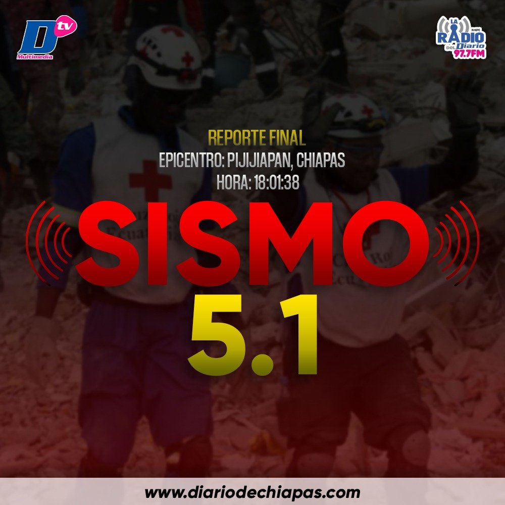 DiarioChiapas's tweet photo. 🚨#ReporteFinal | Se registró #SISMO de magnitud 5.1 Loc 115 km al suroeste de #Pijijiapan #Chiapas 12/03/22 a las18:01:38 horas, Lat 14.98° Lon -93.98° Pf 10 km | #DiarioDeChiapas
https://t.co/alCcyk1Vye https://t.co/CZaoFkJ8NH