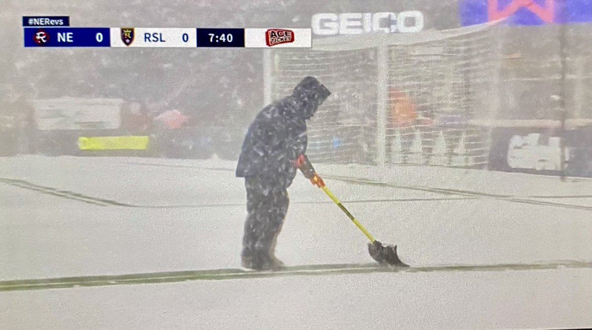 AlexiLalas's tweet photo. The @NERevolution grounds crew are shoveling the lines in between whistles. Love ‘em. https://t.co/M3iF9aEhlW