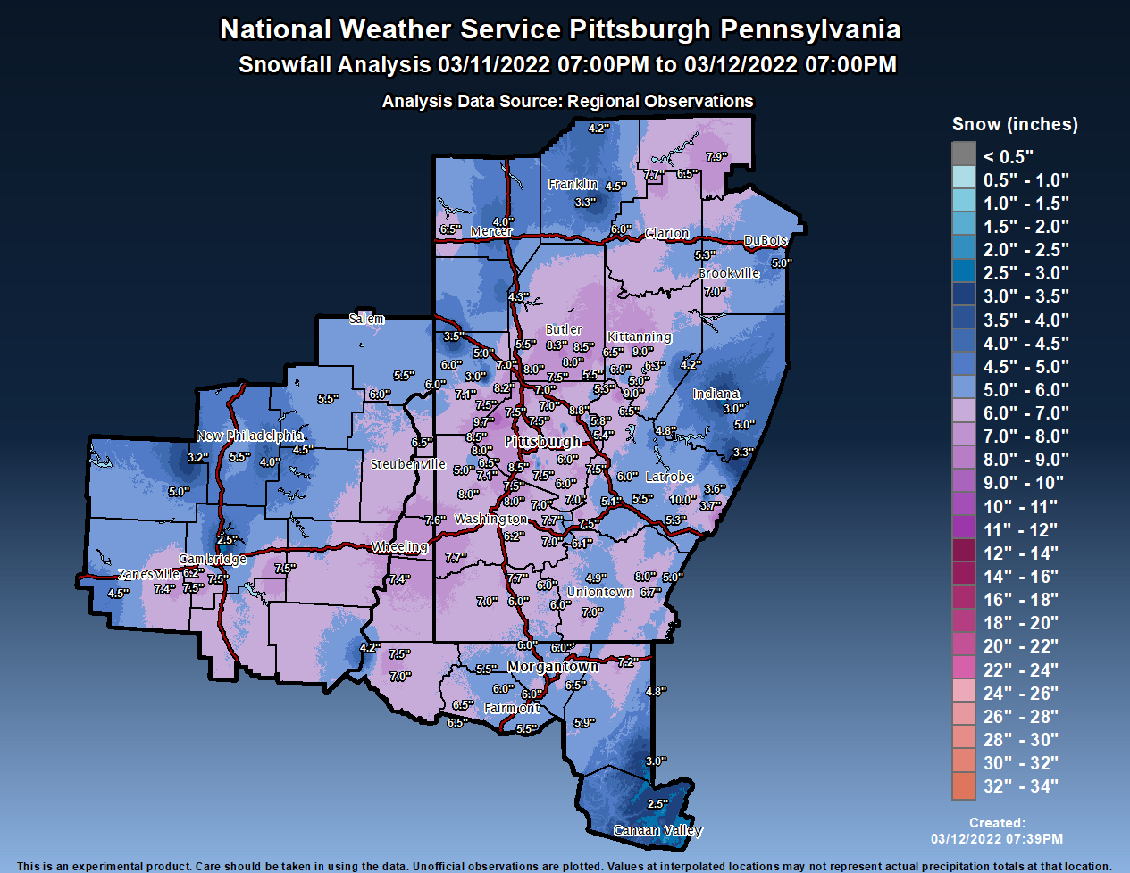 NWS Pittsburgh on Twitter "Here is a preliminary snow total map for