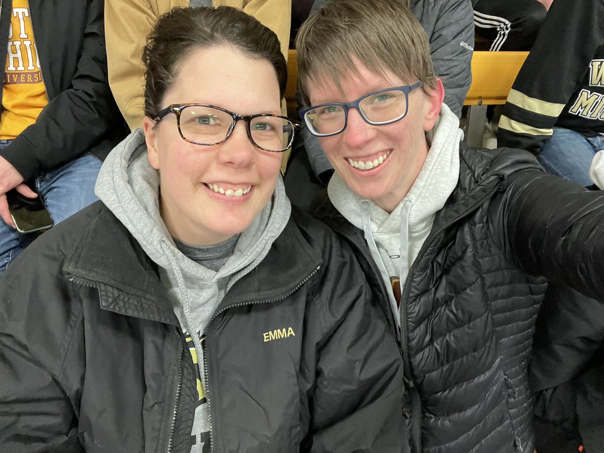 carolynmbinder's tweet photo. Enjoying the #SpectatorLife watching some playoff hockey at Lawson! Love that my wife asked to go to a hockey game for #datenight #LetsRide @TheNCHC @WMUHockey #cawlidgehawkey 🥅🥳🐴🥰 https://t.co/03i6LgFmX3