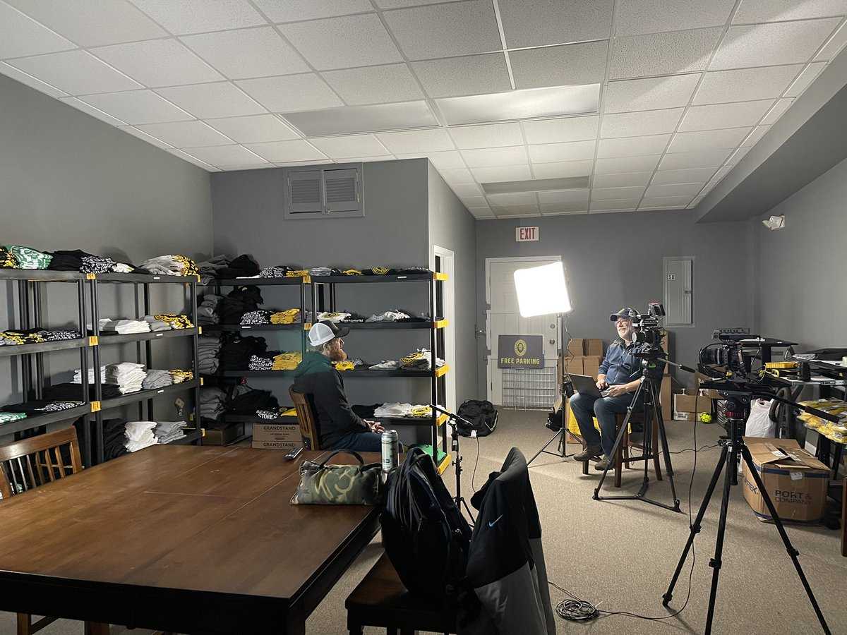 AppalachianFc's tweet photo. App FC Front Office being interviewed by Documentary Crew in town to produce a Sizzle Reel to pitch to TV Network. If pilot is well received, there’s a chance that Appalachian FC may have a Reality TV Show. Now, that would be one Squatchy TV Show. Would you watch it? 💛🖤🎥📺 https://t.co/4wUJVACtRm