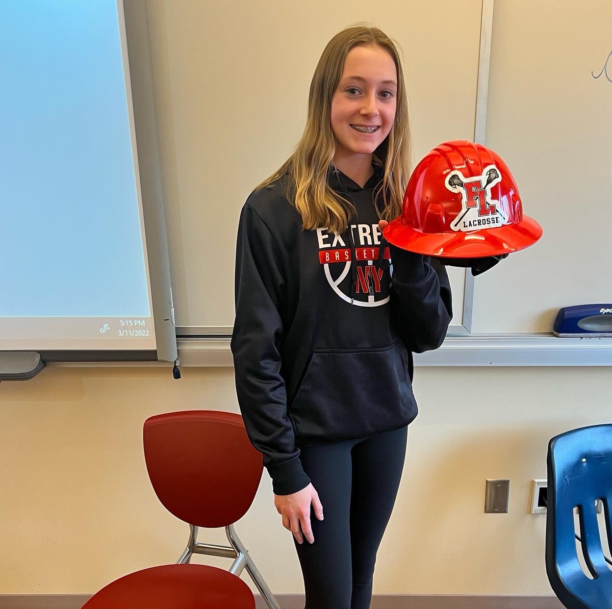 FoxLaneGirlsLax's tweet photo. We had many players who were great teammates this week. We chose 3, Cora Moore, Kami Boniello, &amp; Michaela Kaltsas (not pictured) for the hard hat. These three are also 8th graders trying out for JV &amp; Varsity. Great job girls! #hardhat #greatteammates #thefutureisbright #flglax https://t.co/3G6eoWdMdu