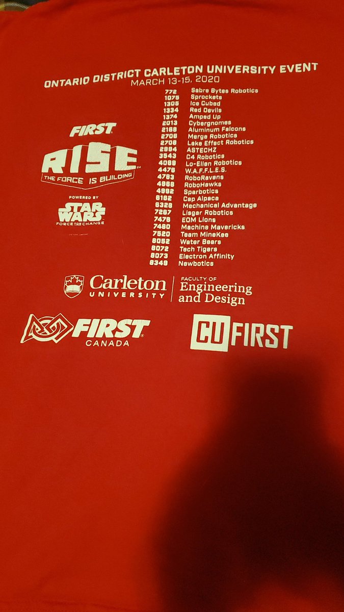 It was two years ago today that the call was made to cancel the inaugural <a href="/CANFIRST/">FIRST Robotics Canada</a> <a href="/CarletonEngDesg/">Carleton Engineering and Design</a> event. Countless hours of planning evaporated  instantly, and it was the first major impact of the pandemic I personally experienced. Oh well, I'll always have the t-shirt.