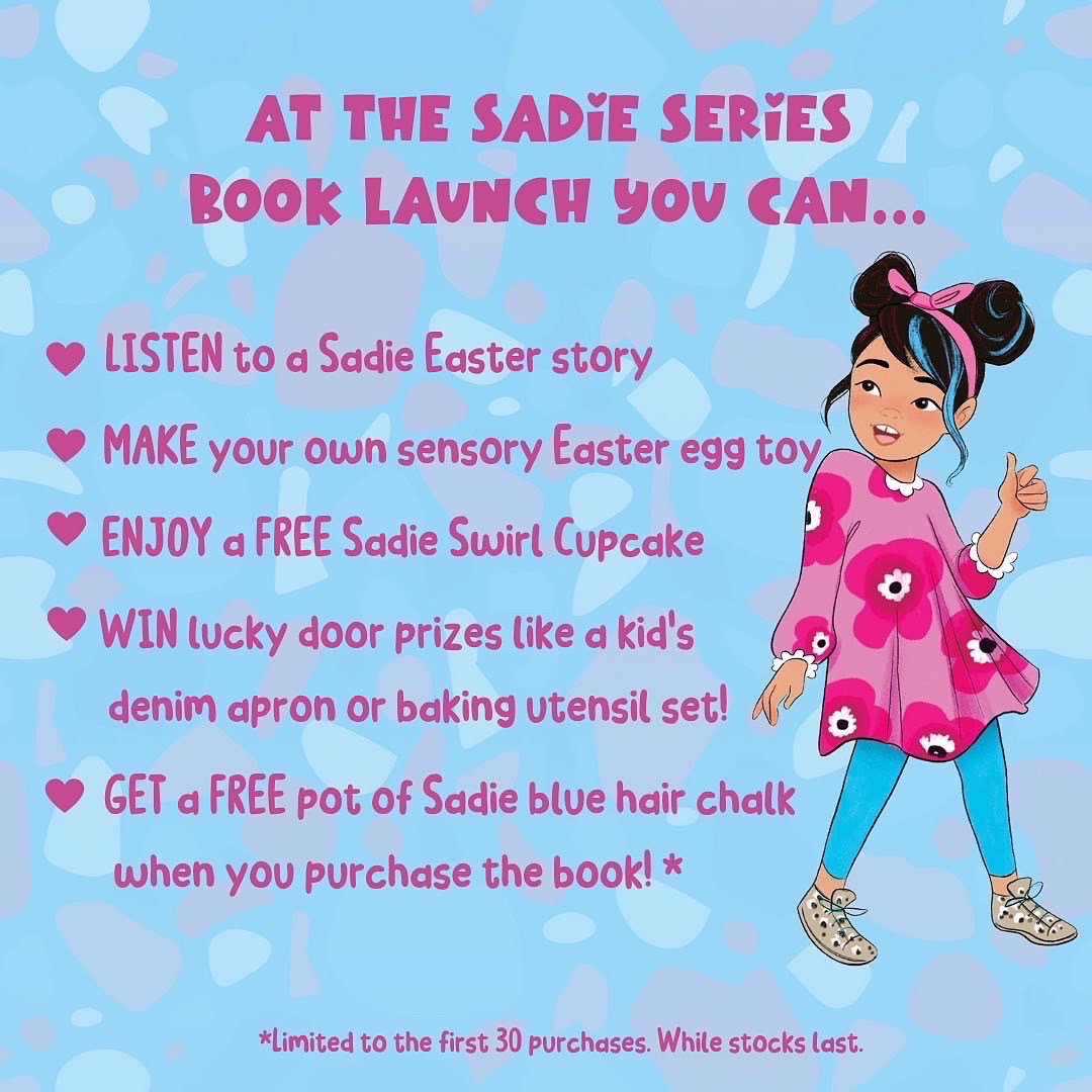 🧁💕Come & join us at the launch of A Sprinkle of Sadie, at Harry Hartog Miranda, on Sat April 2nd 2pm! There will be FREE Sadie Cupcakes, Easter craft and the first 30 customers will get a FREE pot of Sadie’s Blue Hair Chalk!  #auswrites #writerscommunity #ozkidlit #loveozkidlit