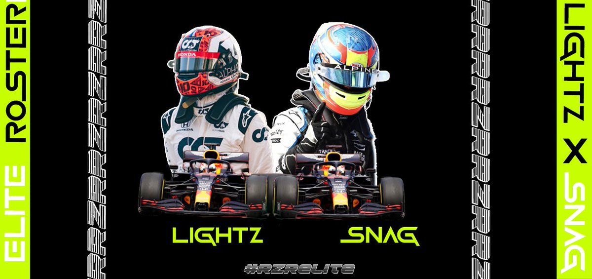<a href="/lightz4d/">lightz</a>  X <a href="/Bunningsnags_/">Bunningsnag</a> 
 
ELITE ROSTER:

Both Lightz and Snag will compete in an elite roster based in AFR Tier 3, of Season 8 which begins tonight. Its a partnership of two very talented drivers that we very much look forward to! 

#F1 #F12022 #F12021

#WeAreRZR

#RZRElite
