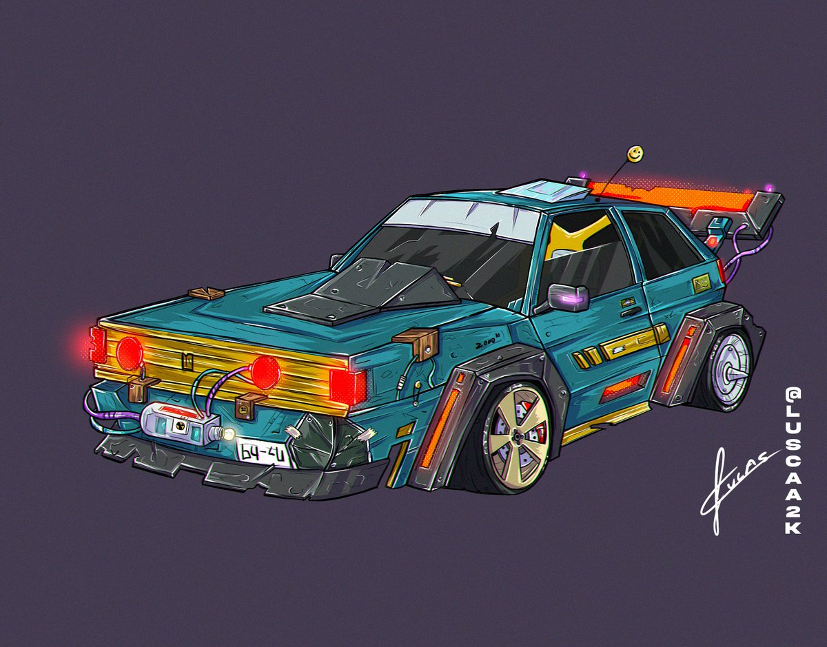 Primeira vez desenhando carro, consegui aprender muita coisa e aplicar tbm, to feliz (:

(usei como base um gol quadrado)

#illustration #cyberpunk #drawing #art