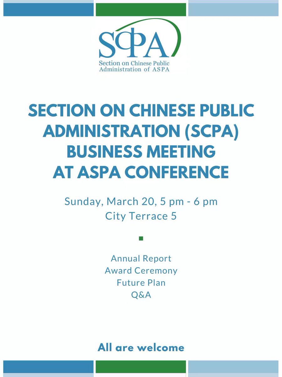 AspaScpa's tweet photo. All are welcome!

SCPA's business meeting will be held in City Terrace 5, March 20, 5 pm-6 pm. If you decide to attend this year's ASPA annual meeting, feel free to join us!

@ASPANational @alfredmwu @Elaine_Yi_Lu @ijpa2022 @SASPA_ASPA @ASPA_SNP https://t.co/AlPGoPGhFj