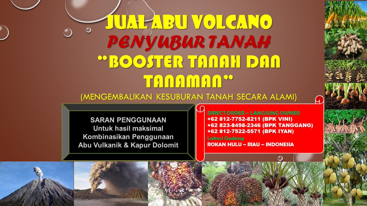 0812-7752-8211 Pusat Pemasaran Pupuk Sawit Abu Vulcanik (Pembenah Tanah ASLI) di Rokan Hulu Riau  pembenahtanah-asli.blogspot.com/2022/03/0812-7… 

#rohul, #rokanhulu, #riau, #pupuksawit, #pembenahtanah, #pembenahtanahsawit, #jualabuvulkanik, #abuvolcano, #abuvulkanik, #rabuk, #pupuk,  #pupukorganik,