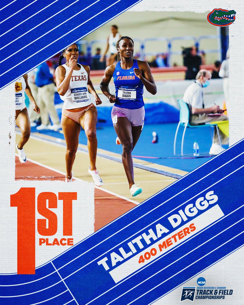 GatorsTF's tweet photo. Talitha Diggs wins the NCAA Title in the 400 meters!

She runs a PB of 50.98 to bring home 10 points for the Gators! https://t.co/XNit2xWAzC
