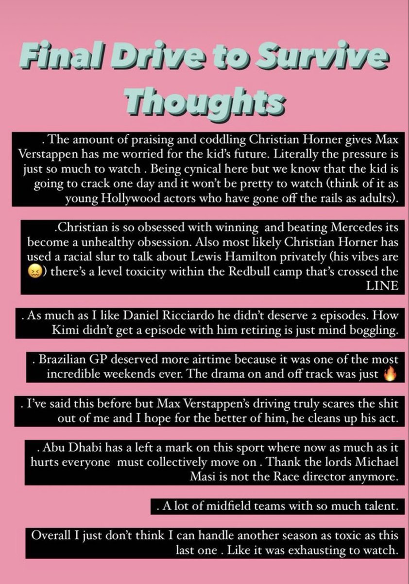 No one asked for it but here are my opinions on this season of #DriveToSurvive #TeamLH #F1 #DriveToSurvive4
