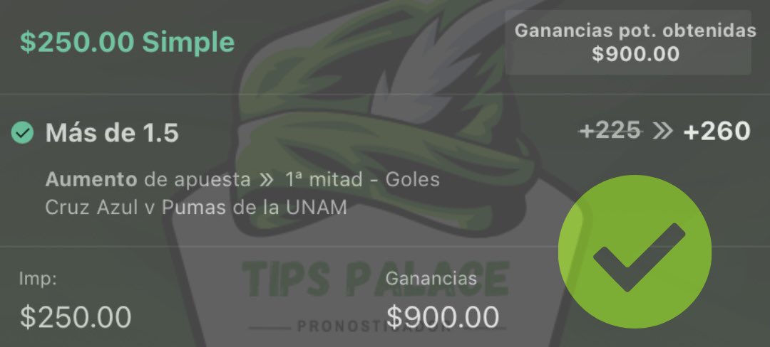 tips_palace's tweet photo. Seguimos con nuestra racha de verdes!!!! ✅✅✅✅ Sígueme en mi canal de Telegram para que no te pierdas ningún pronóstico #apuestas #apuestasdeportivas #FreePicks #picks #tipster https://t.co/3NkTsLqkpx