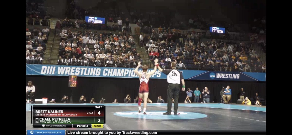 vinnytermini's tweet photo. BRETT KALINER IS STEVENS FIRST NATIONAL CHAMPION !!!

Kaliner was @DuckWrestling 1st NCAA finalist as a Freshman, so it’s only fitting that he finishes his career as the 1st NCAA Champion in @StevensDucks history. https://t.co/xsRT10vG7A