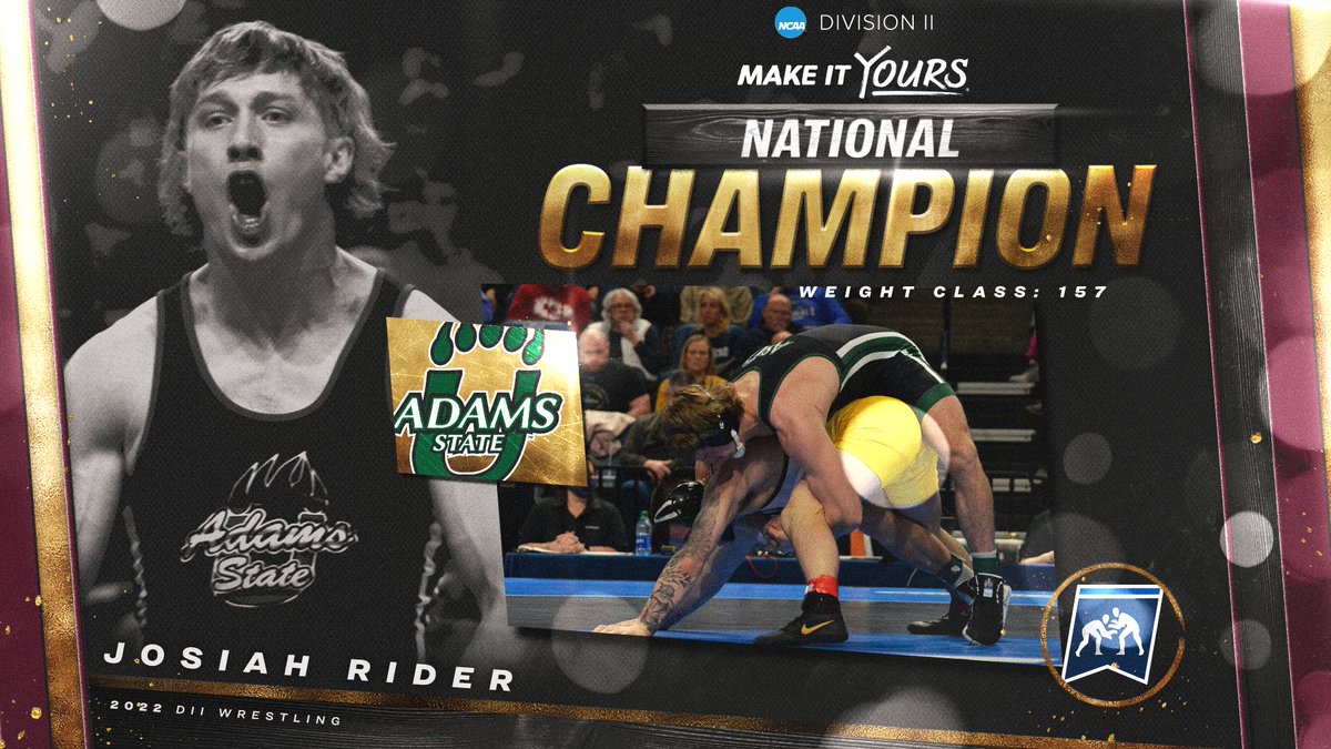 NUMBER THREE FOR ADAMS STATE! Josiah Rider taking the championship at 157 lbs. #D2Wrestle
