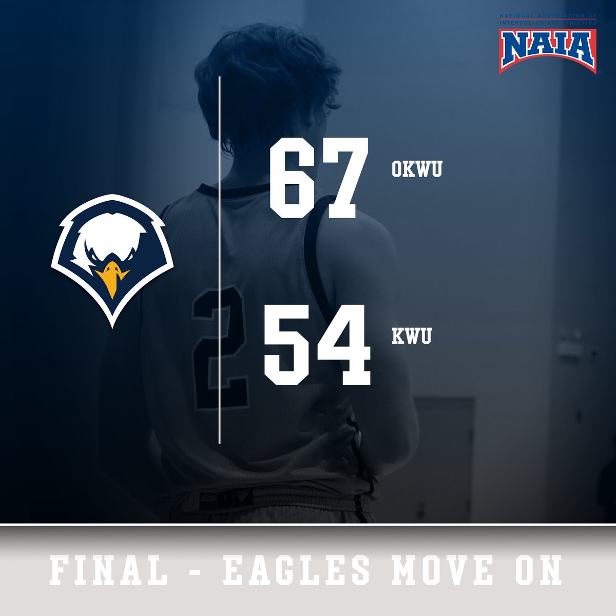 .@OKWUeagles_MBB advance to Kansas City with a win over Kansas Wesleyan. 14 points for Brandon Bird, 13 for Dylan Phillip, and a double-double for Jaden Lietzke to power the Eagles. #weareOKWU