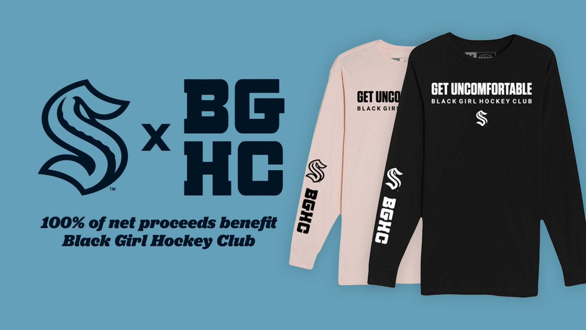 SeattleKraken's tweet photo. New #BGHC x #SeaKraken merch alert! 🚨

Grab one of these exclusive long sleeve shirts from our team stores before they’re gone &amp; help support the @blackgirlhockey scholarship fund in the process → https://t.co/pONS6mlXvA https://t.co/B0vGfoQiSZ