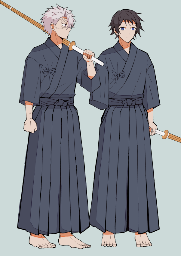 multiple boys japanese clothes black hair kimono peeking out scar on forehead scar on face  illustration images