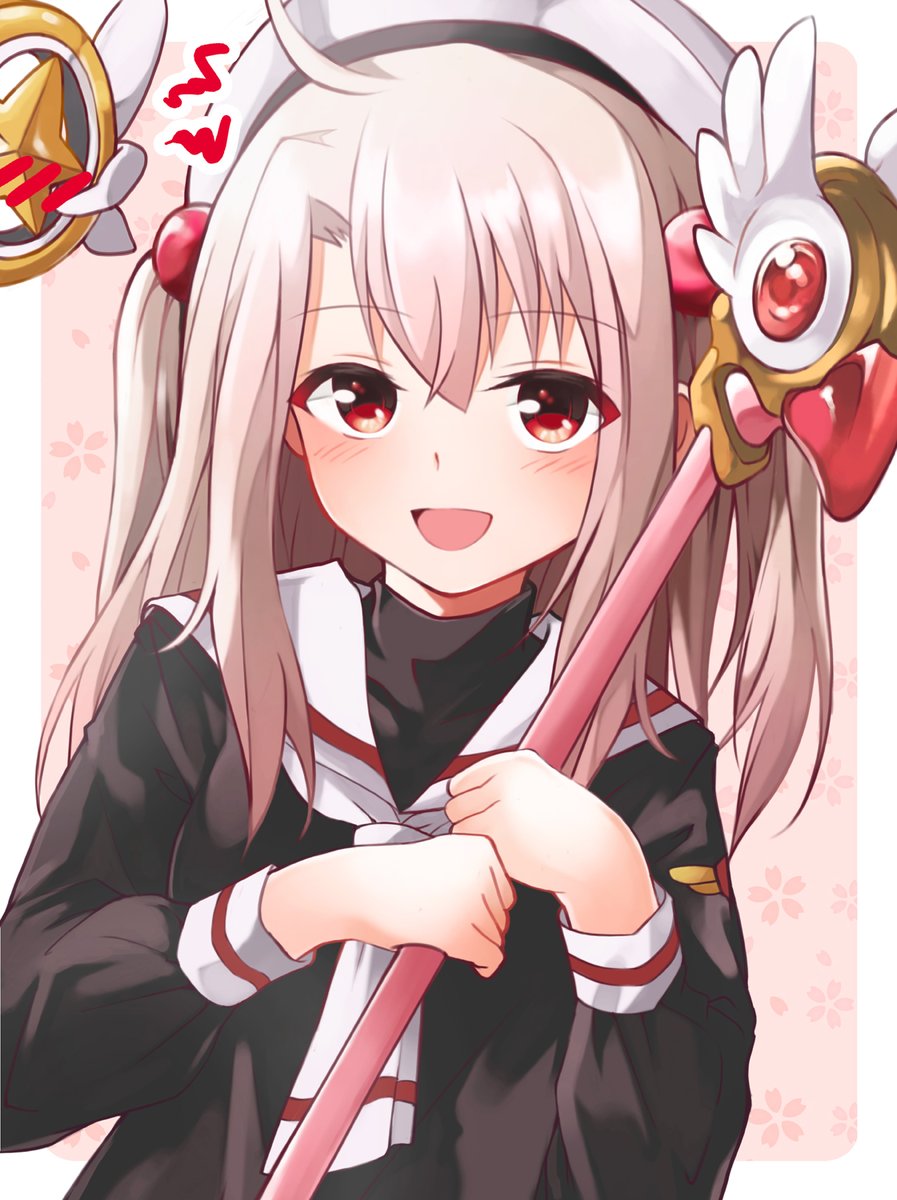 illyasviel von einzbern ,magical ruby 1girl cosplay tomoeda elementary school uniform red eyes smile long hair school uniform  illustration images